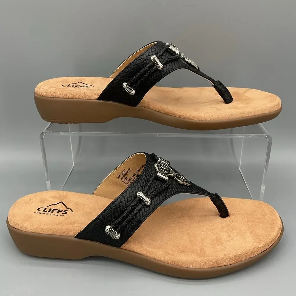 NEW Cliffs by White Mountain Women’s Bailee Thong Sandals Black Size 9M